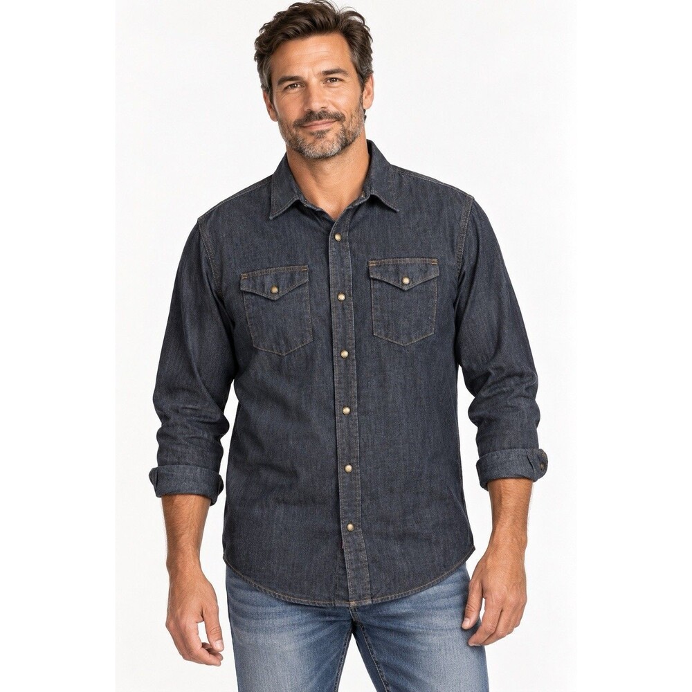 Wrangler Indigo Pearl Snap Denim Shirt Long Sleeve Western Cowboy Size medium
